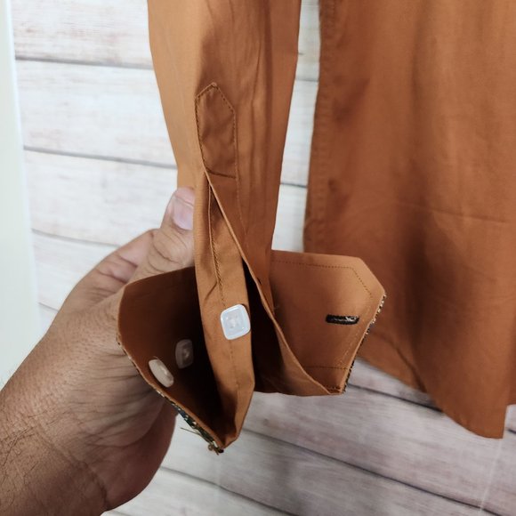 NWT Coofandy Button Up Shirt Men's Medium Brown Flip Cuff Long Sleeve Western - Picture 5 of 15
